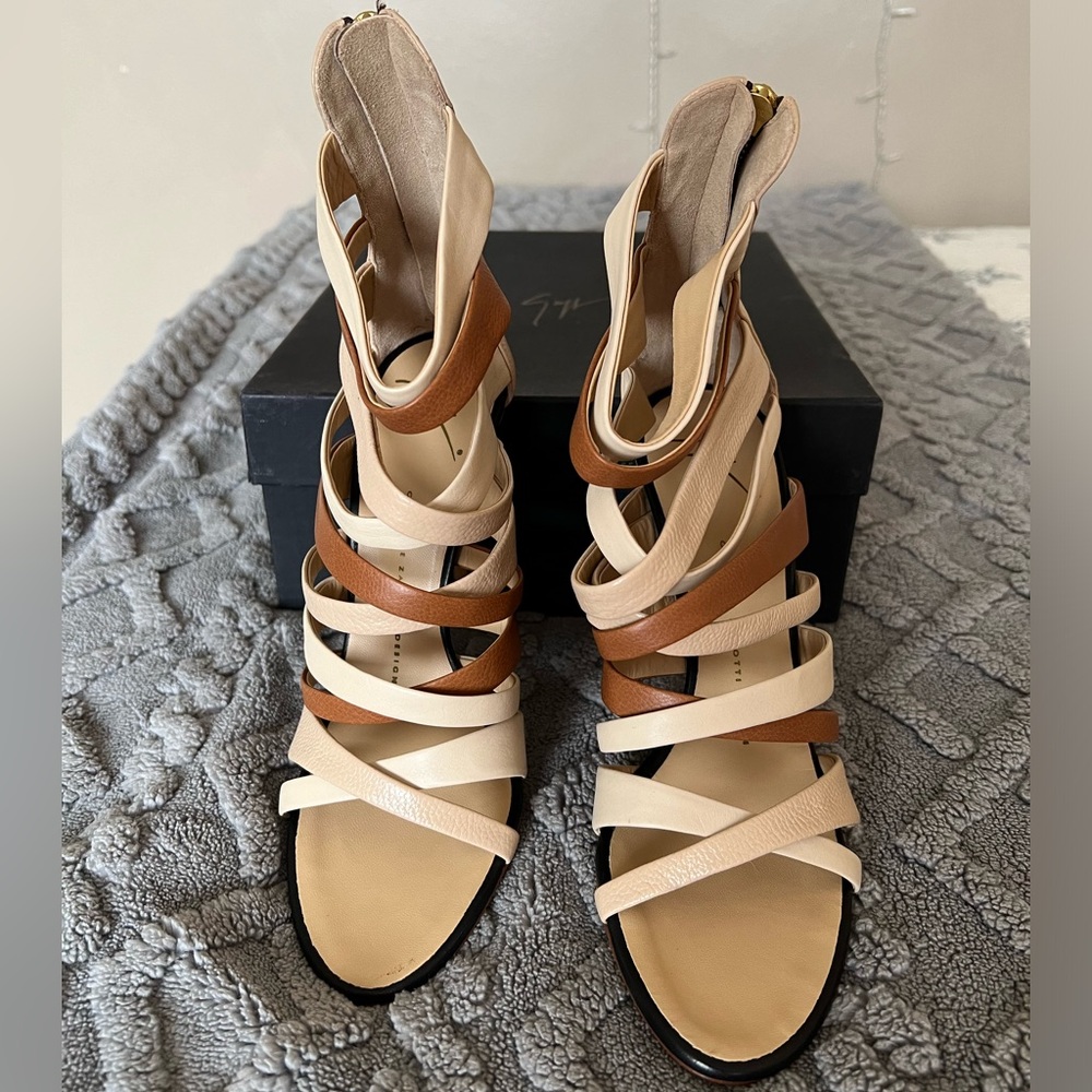 Giuseppe Zanotti Tan Strappy Leather High Heel Zip Size 38